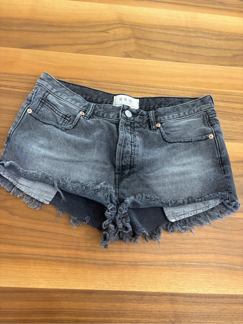 Free People Black Faded Denim Frayed Hem Jean Shorts